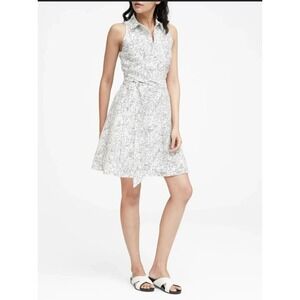 Banana Republic‎ Sz 10 Black & White Floral Button Up Tie Waist Burnout Dress